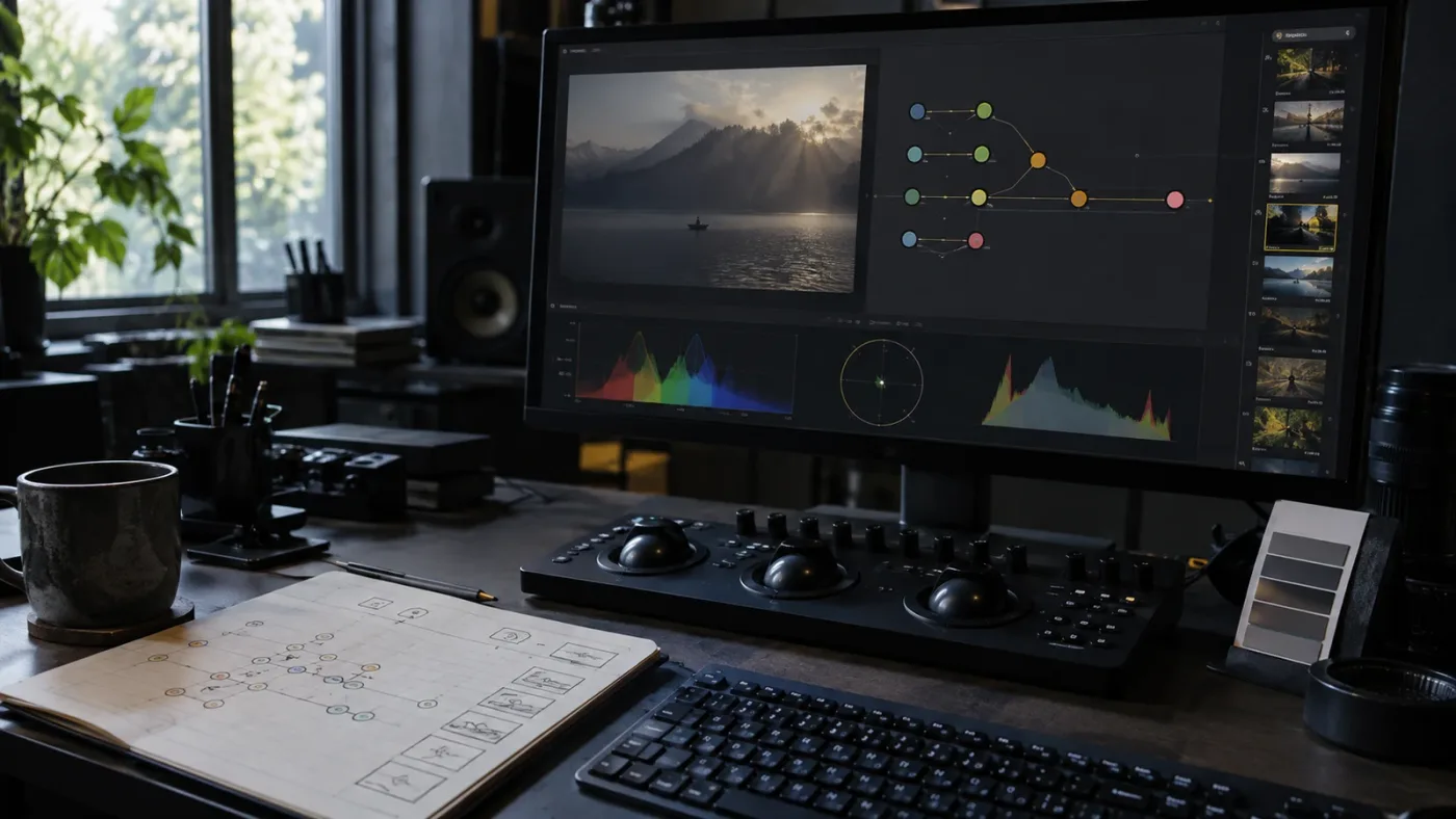 Illustration of a DaVinci Resolve node graph recovery decision matrix