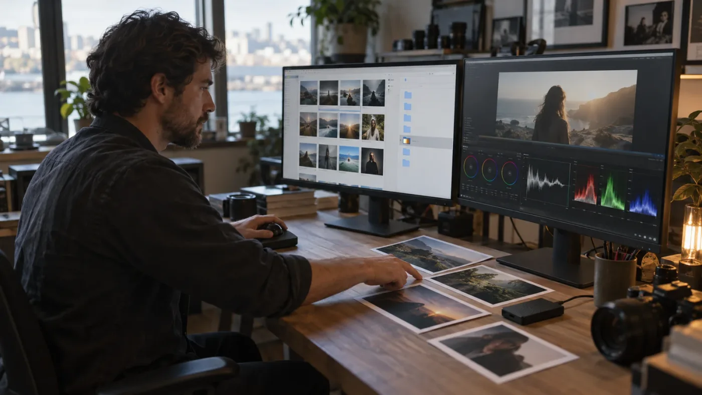 Illustration of a colorist tracing a missing DaVinci Resolve still from the Gallery to its storage folder