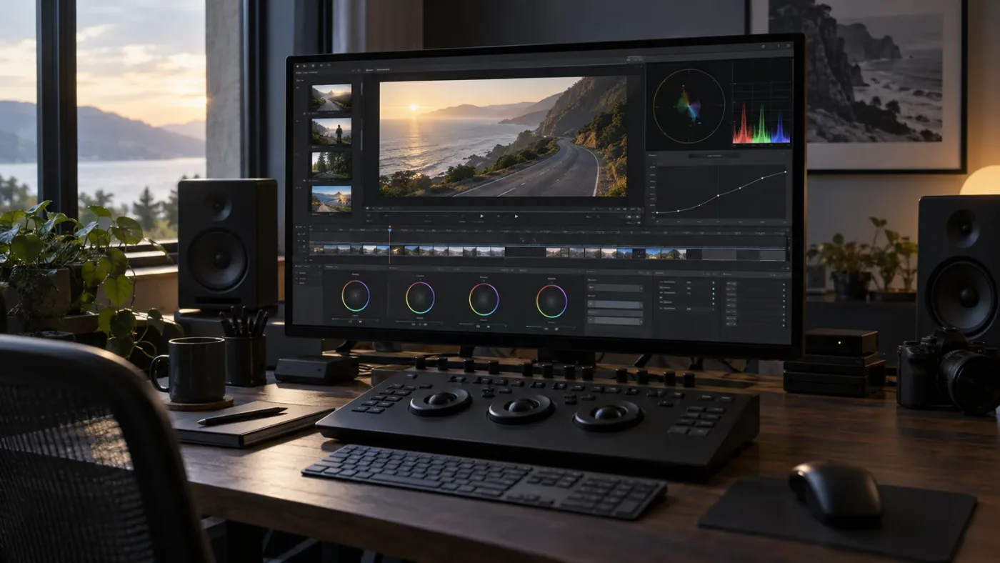 Illustration of the DaVinci Resolve Color page with the Gallery panel reopened