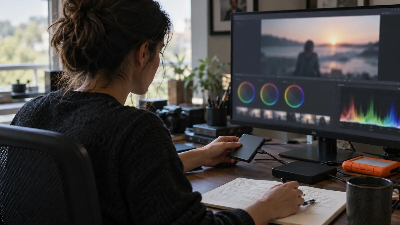 Illustration of an editor collecting Resolve version and Gallery path details for support