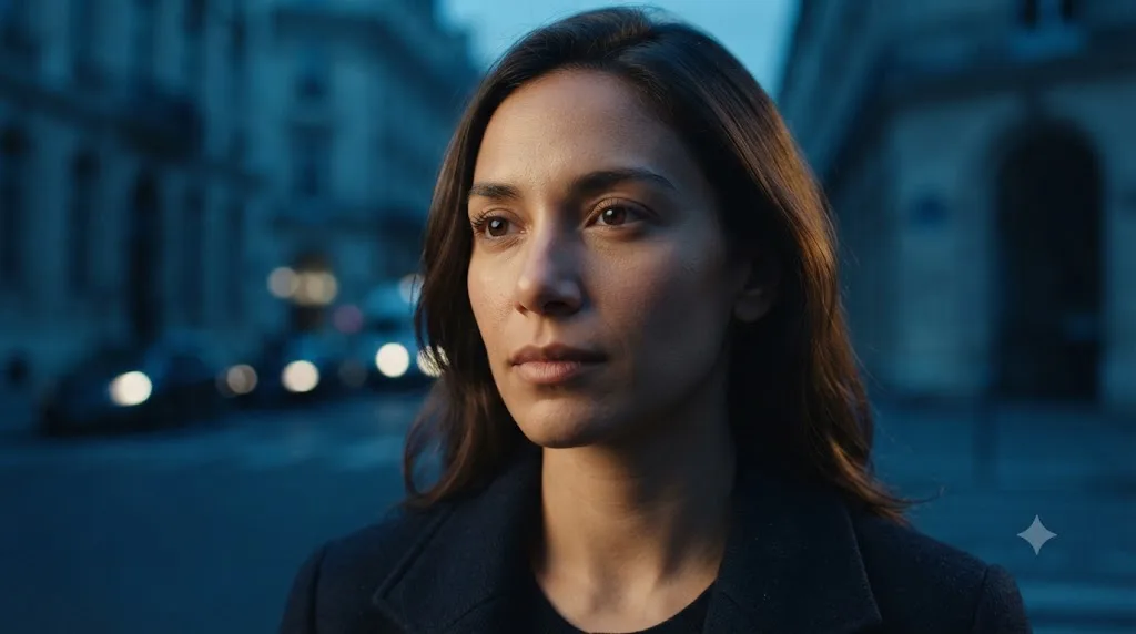 Illustration of skin tones protected with a qualifier inside a cool day for night color grade in DaVinci Resolve