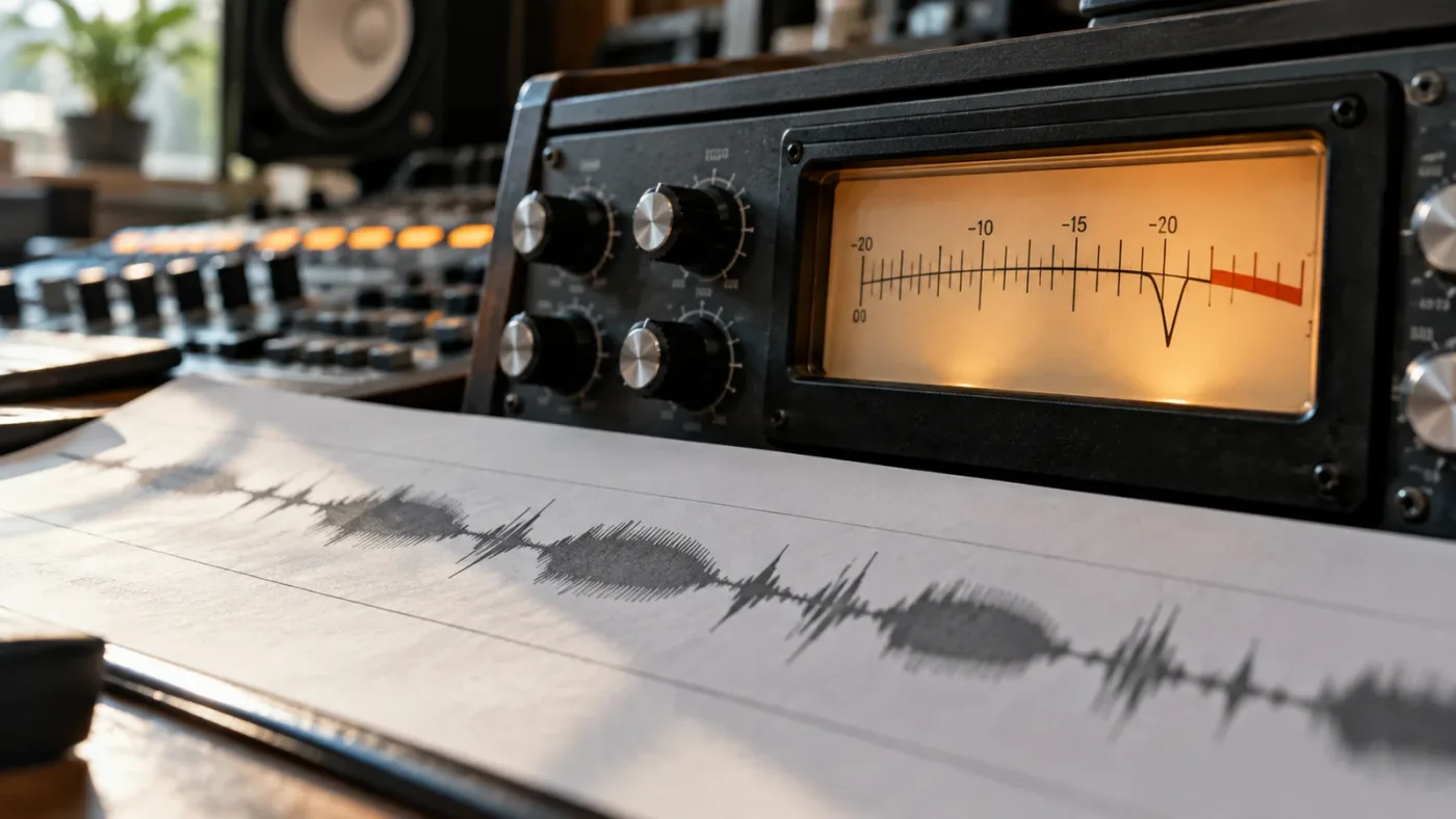 Illustration of a de-esser reduction meter reacting mainly to sibilant consonants.