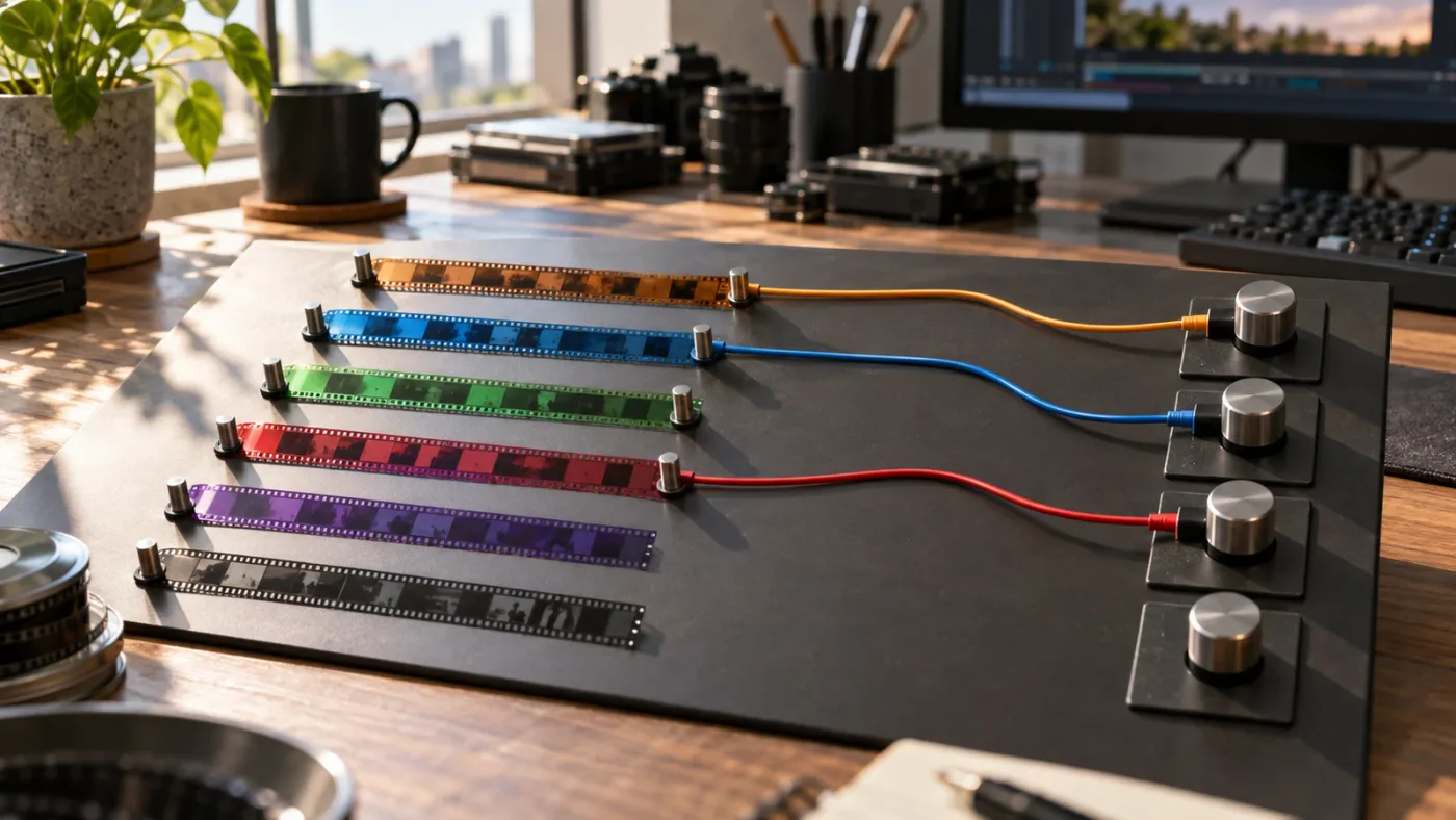 Illustration of source and destination track selection in a DaVinci Resolve timeline