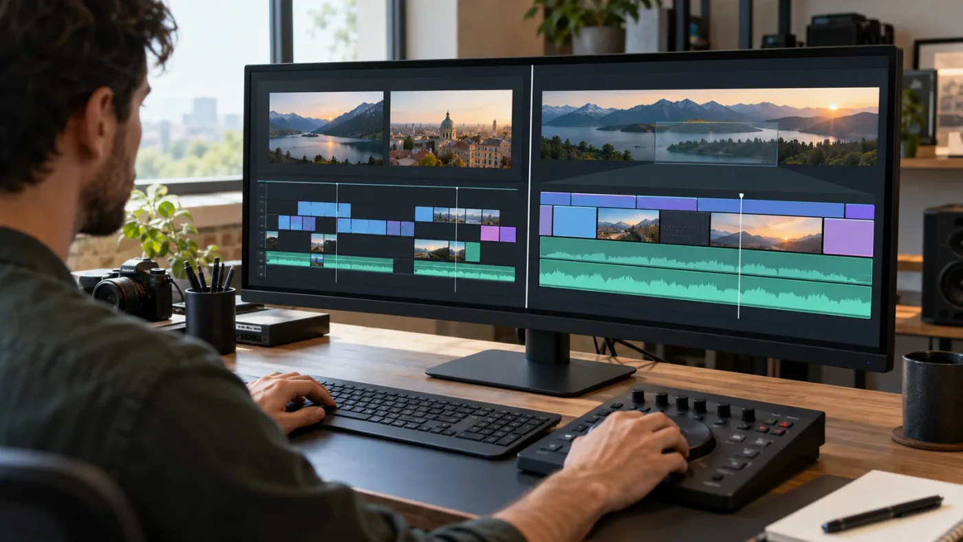 Illustration of the two meanings of dual timeline editing in DaVinci Resolve