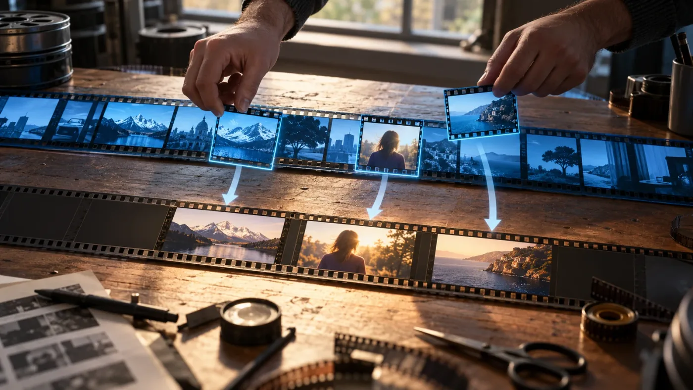 Illustration of clips moving from a read-only source timeline into a destination timeline
