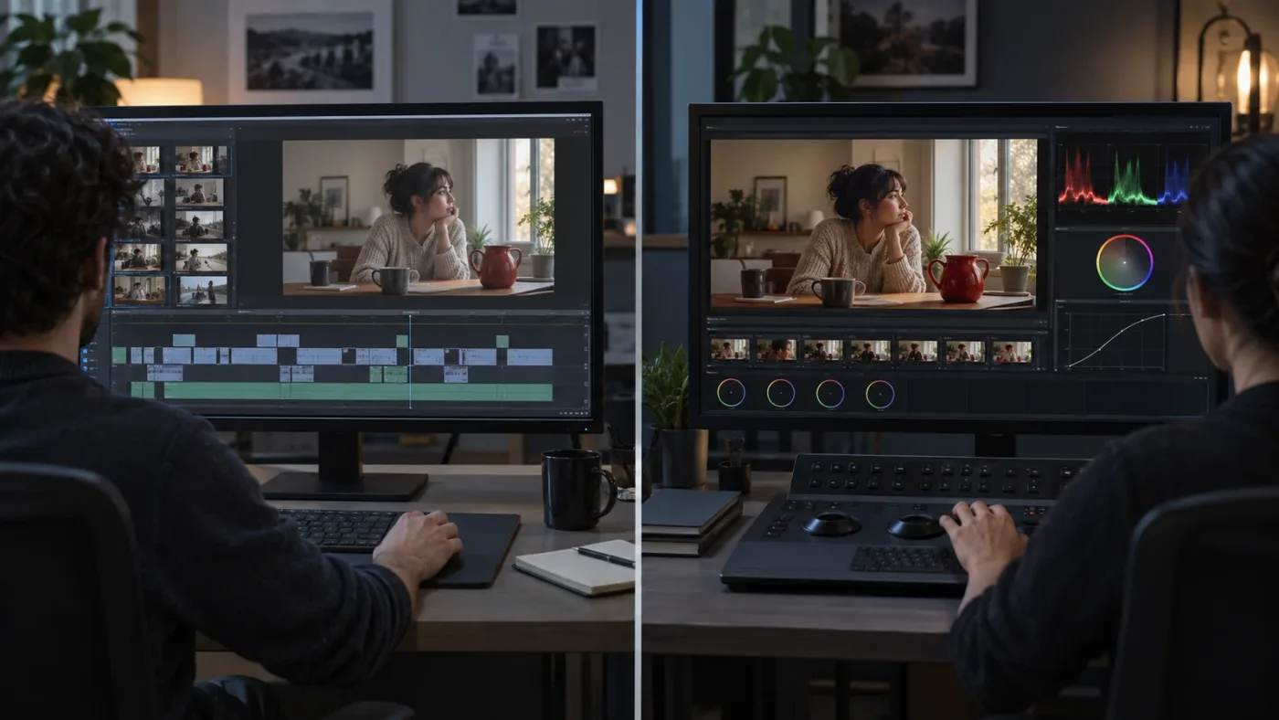 Illustration of diagnosing whether a DaVinci Resolve page difference affects layout, clip identity, or image pixels