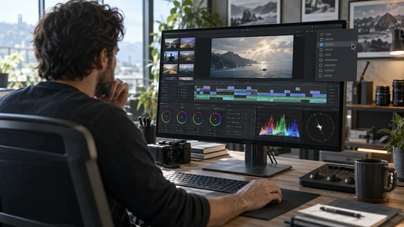 Illustration of restoring hidden DaVinci Resolve Edit and Color workspace panels