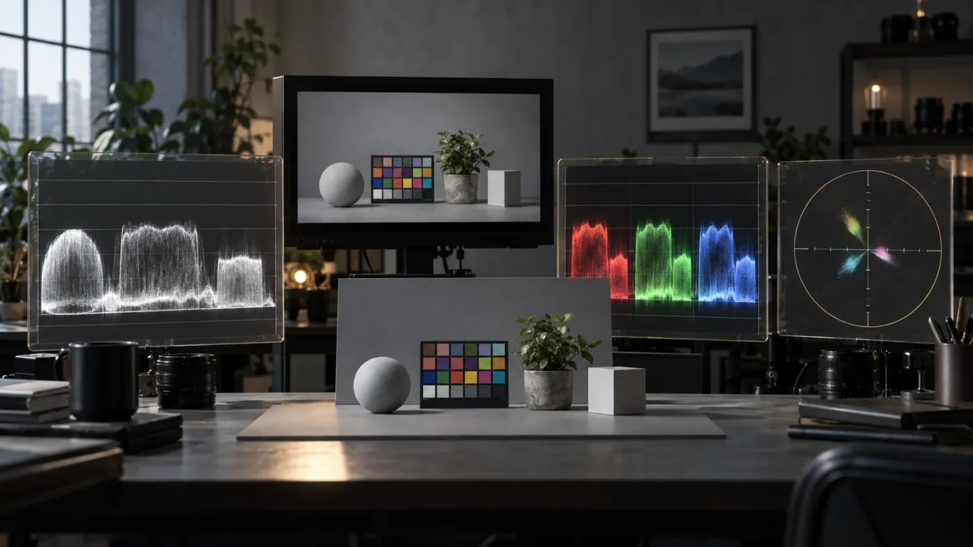 Illustration of using DaVinci Resolve scopes to compare the same frame across pages