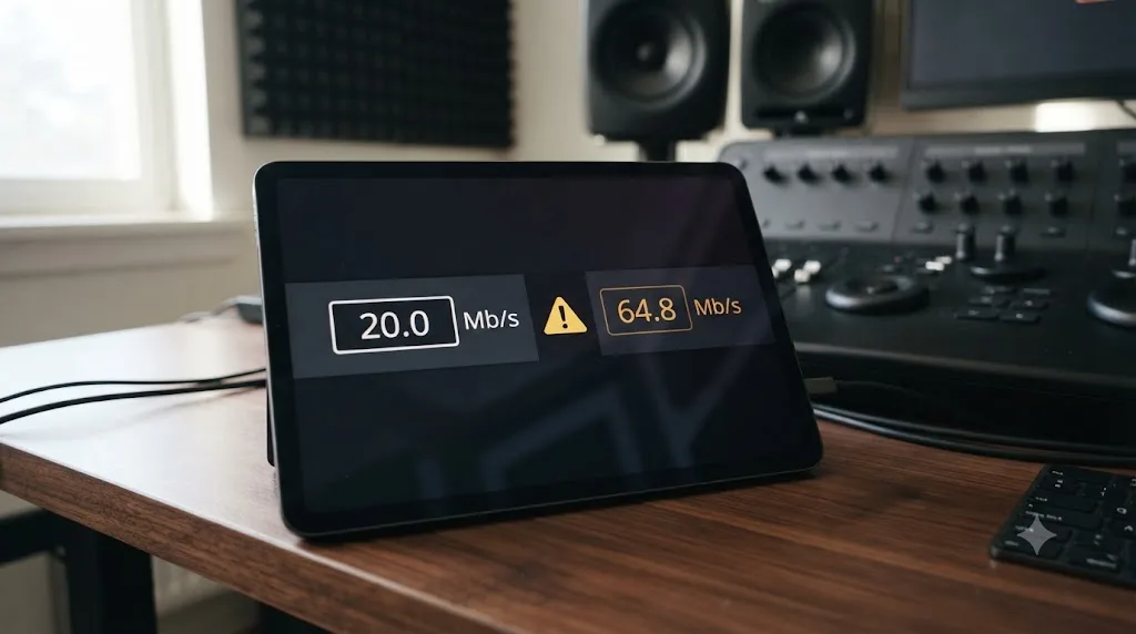 Illustration of a DaVinci Resolve bitrate setting showing a mismatch between the typed target and the actual output