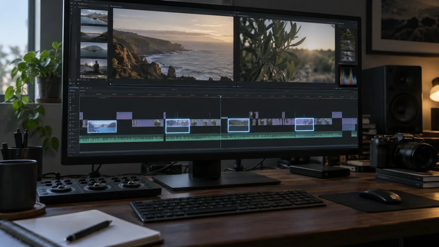 Illustration of selected clips isolated from an unselected DaVinci Resolve timeline