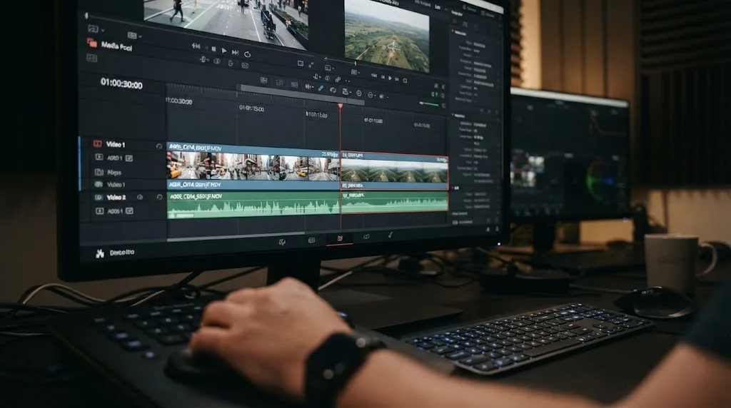 Illustration of two clips with different frame rates being conformed to one timeline