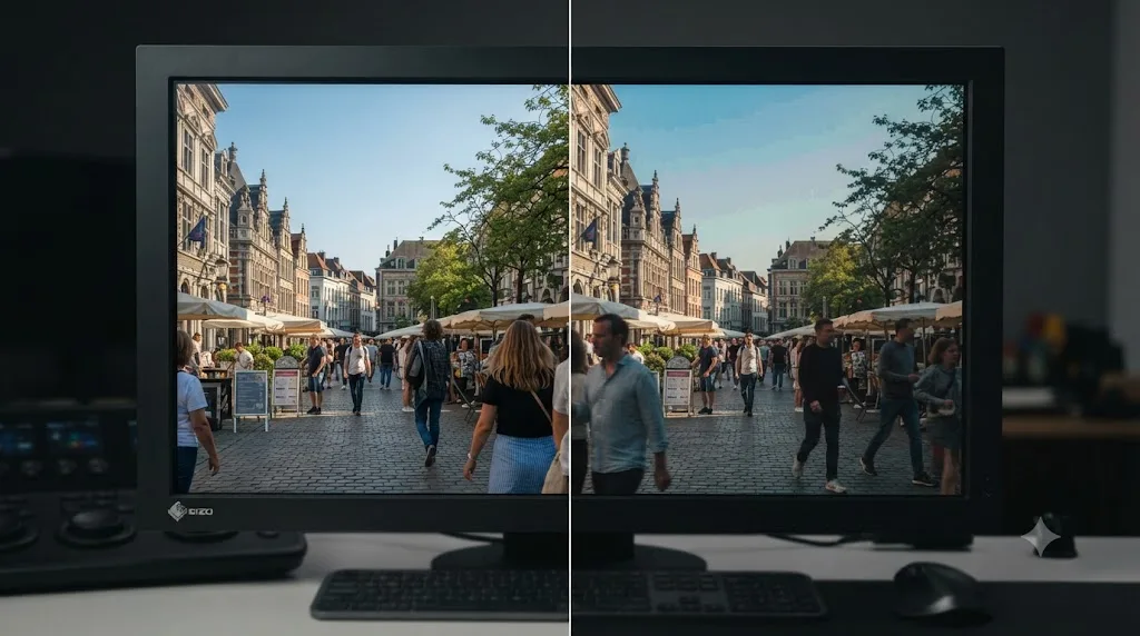 Illustration comparing a clean video frame with an over-compressed one