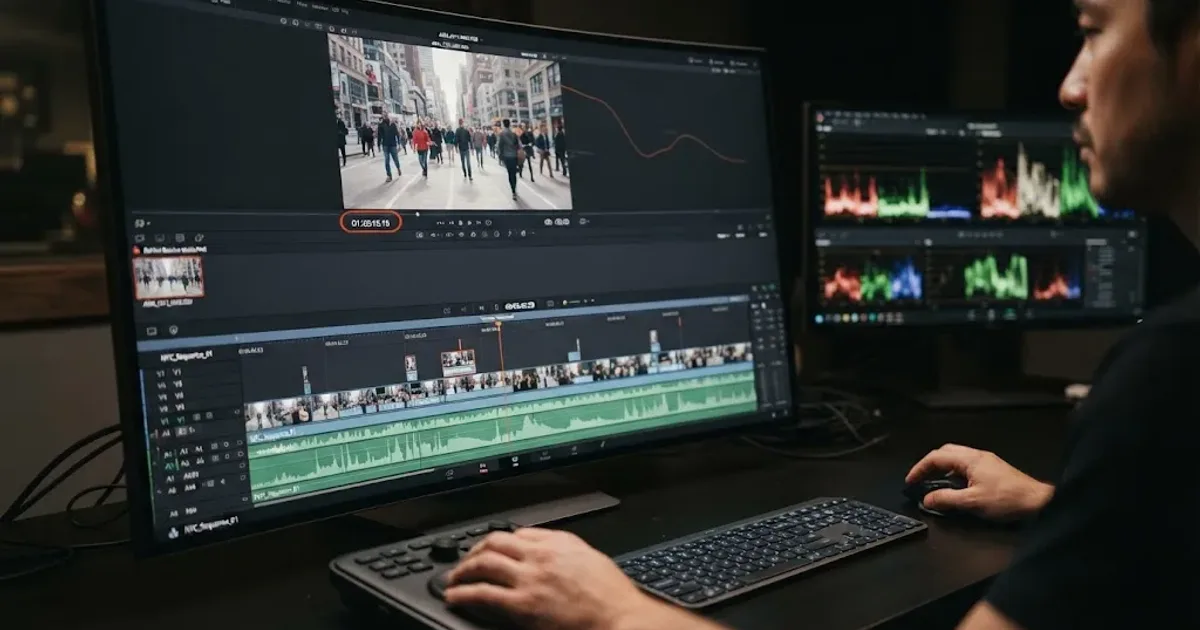 Illustration of source timecode and timeline timecode meeting at a DaVinci Resolve export