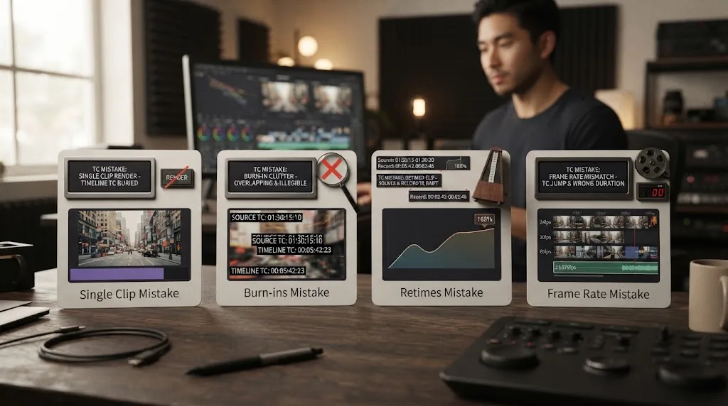 Illustration of common source and timeline timecode export mistakes