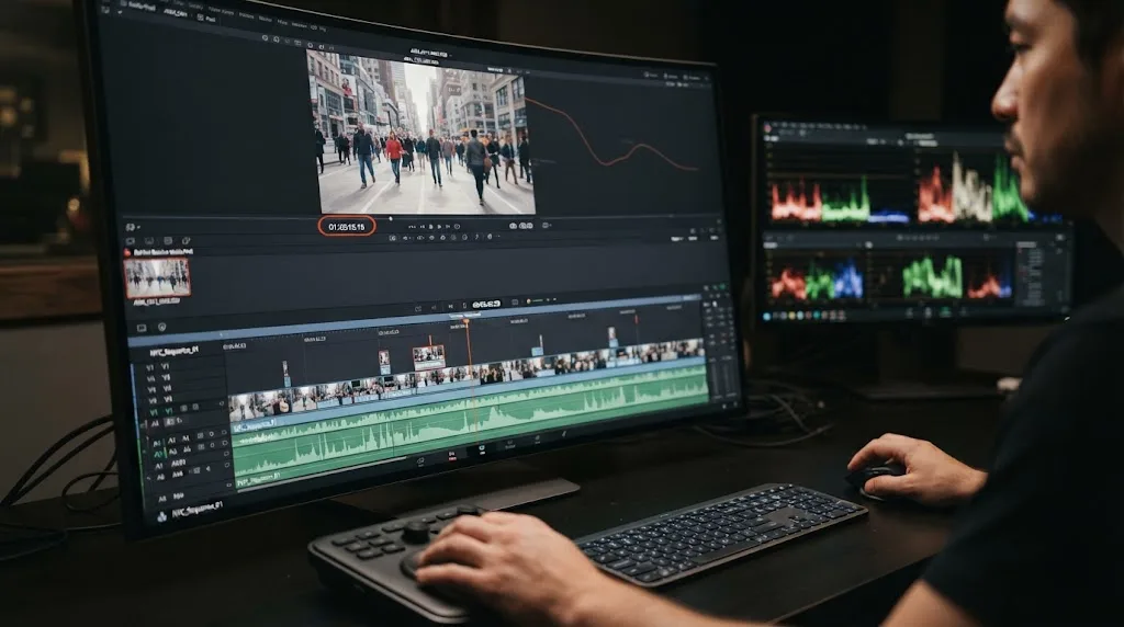 Illustration of source timecode and timeline timecode in a video handoff