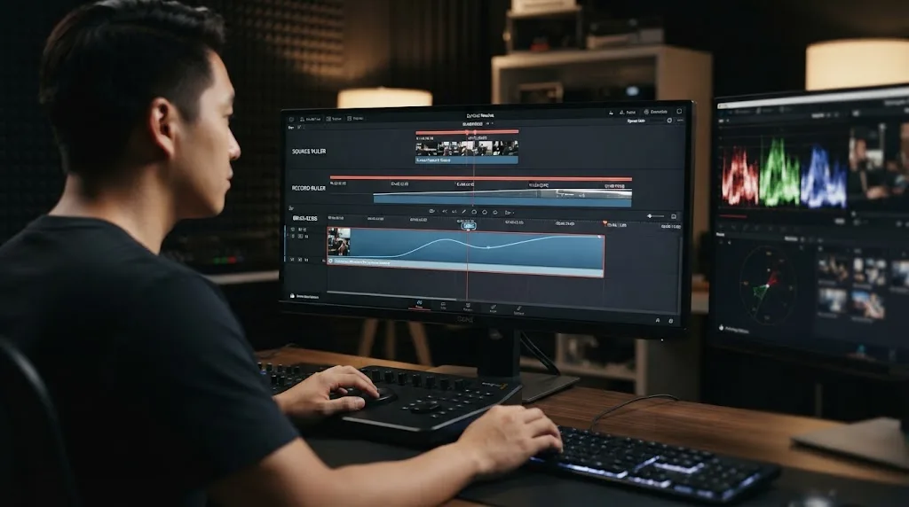 Illustration of source and timeline timecode across a retimed clip