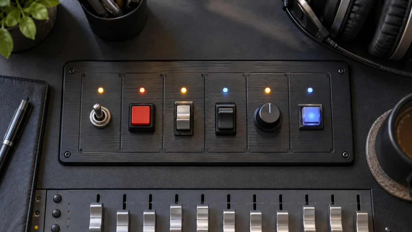 Illustration of the Fairlight automation toolbar with recording controls