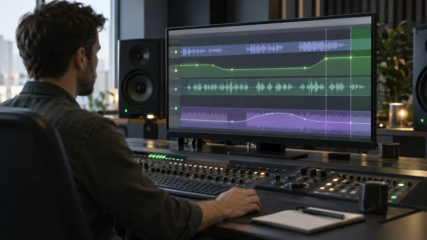 Illustration of a completed Fairlight automation pass ready for playback