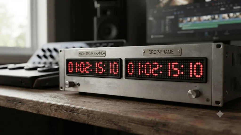 Illustration comparing non-drop-frame and drop-frame timecode display formats