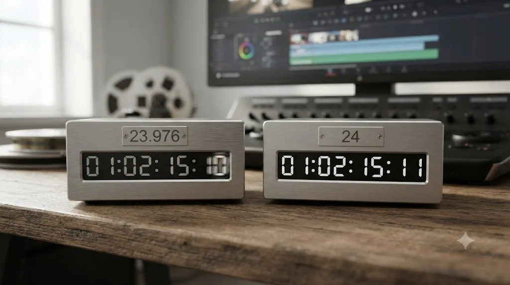 Illustration comparing playback timing between a 23.976 fps clock and a 24 fps clock
