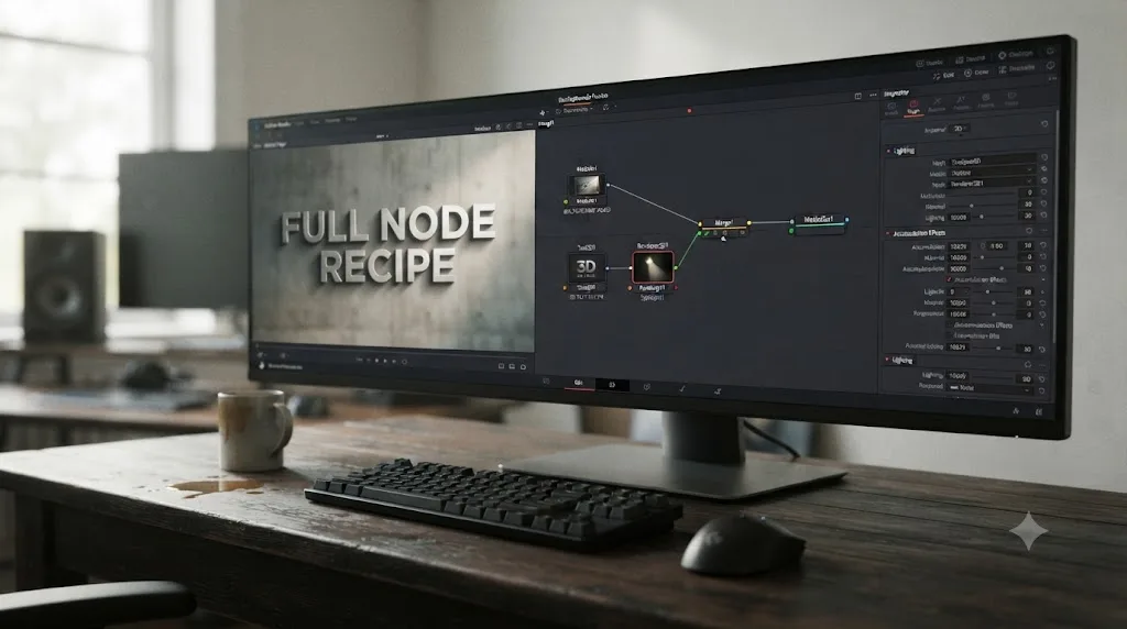 Illustration of DaVinci Resolve Fusion compositing rendered 3D text with a transparent alpha channel over footage