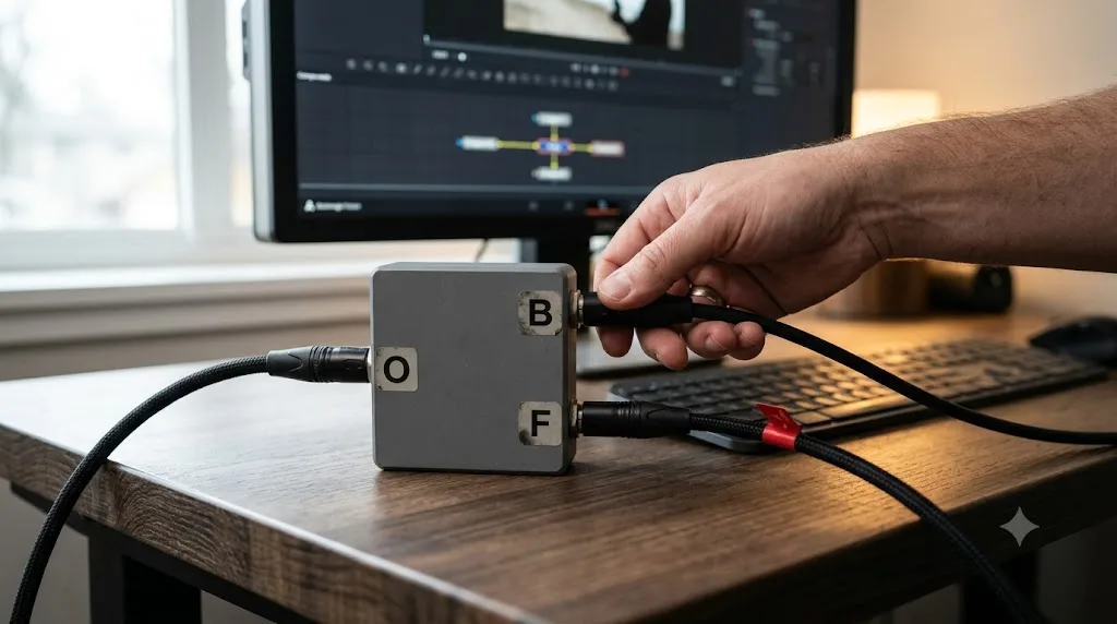 Illustration of connection order determining which input becomes Background and which becomes Foreground on a Fusion Merge node