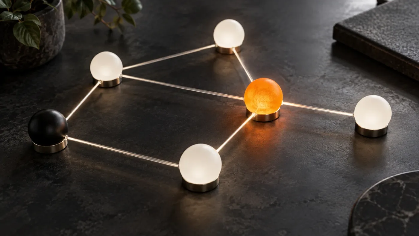 Illustration of the active orange Fusion node and selected node states
