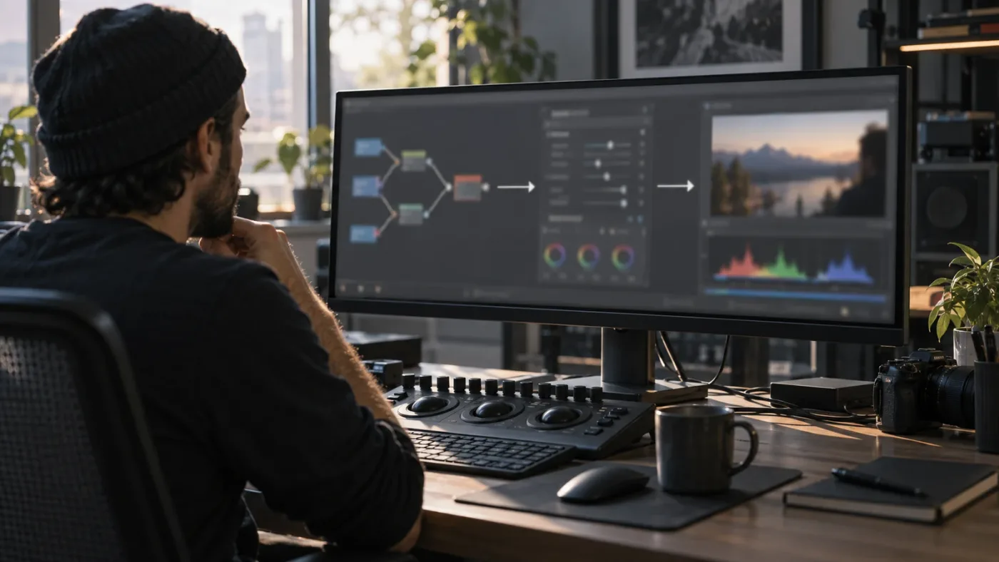 Illustration of DaVinci Resolve Fusion node controls troubleshooting path