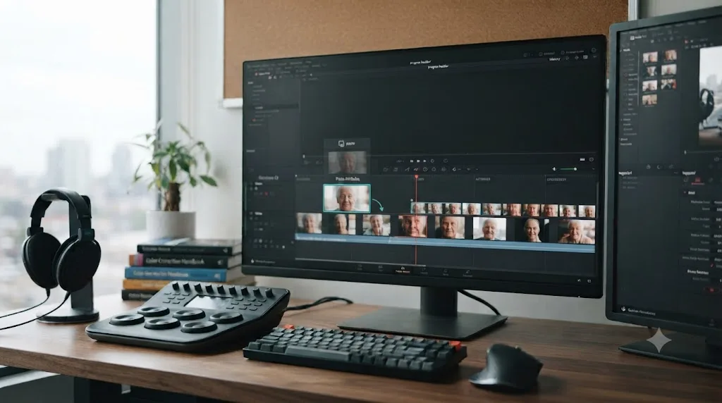 Illustration of a Dynamic Zoom animation being copied from one DaVinci Resolve photo clip and pasted onto several others using Paste Attributes