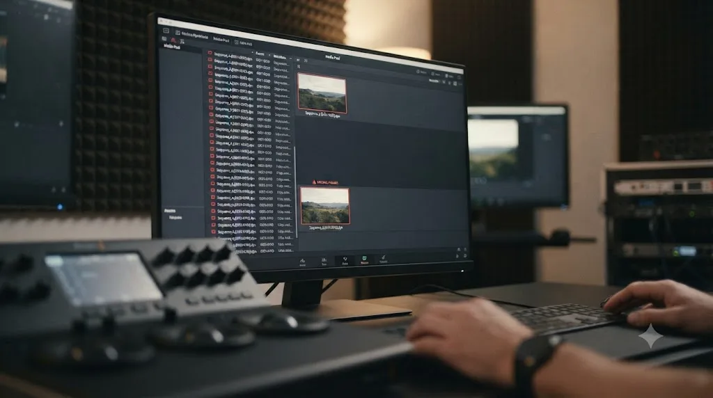 Illustration of a DaVinci Resolve Media Pool showing an image sequence split into two clips by a numbering gap