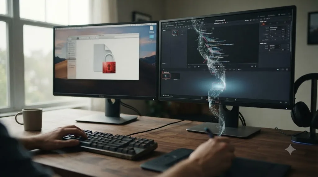 Illustration comparing a locked mogrt file icon to a Lottie animation file dropping directly into a DaVinci Resolve media pool