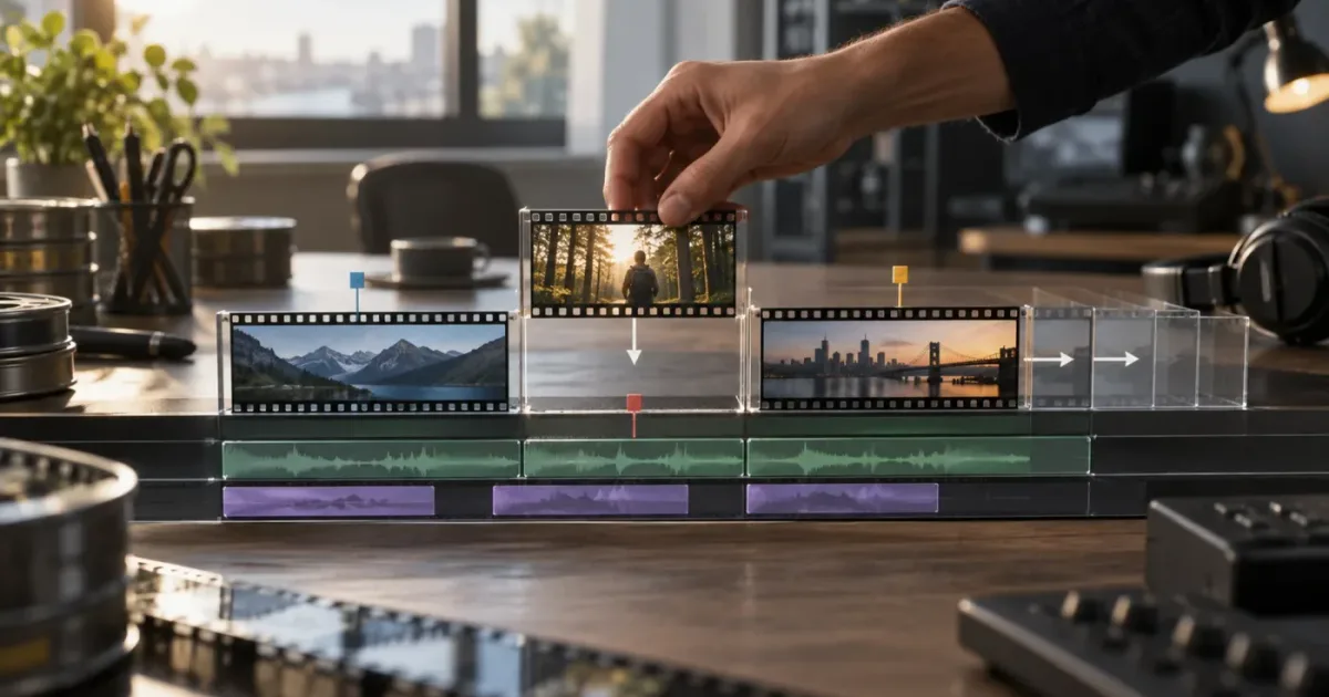 Illustration of a DaVinci Resolve insert edit making room between timeline clips