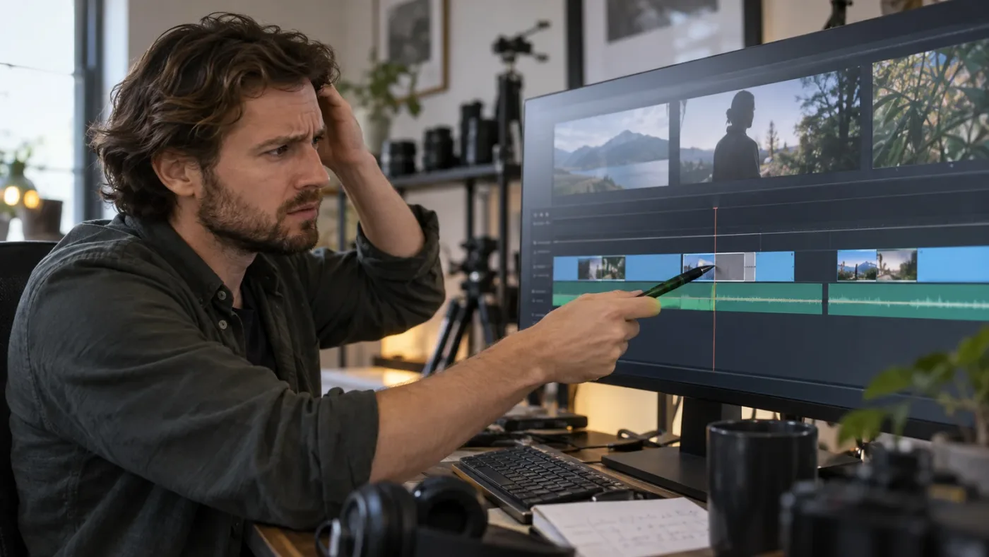 Illustration of an editor getting live guidance for a DaVinci Resolve insert edit