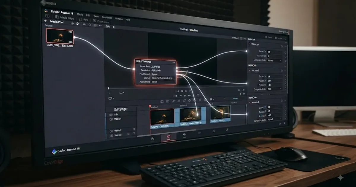 Illustration of DaVinci Resolve Inspector and Clip Attributes as two different control layers for one clip