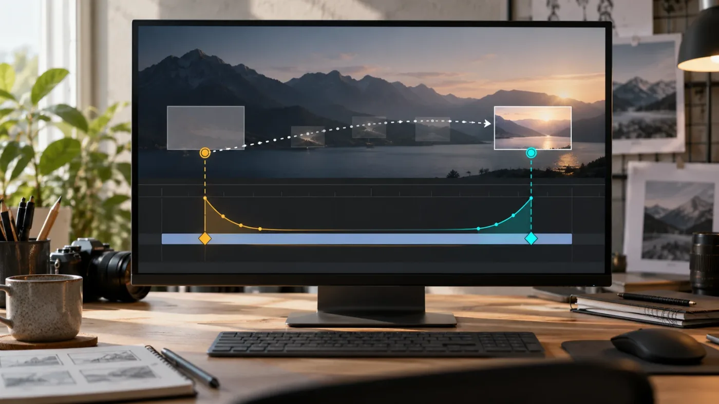 Illustration of Ease Out and Ease In on two DaVinci Resolve keyframes