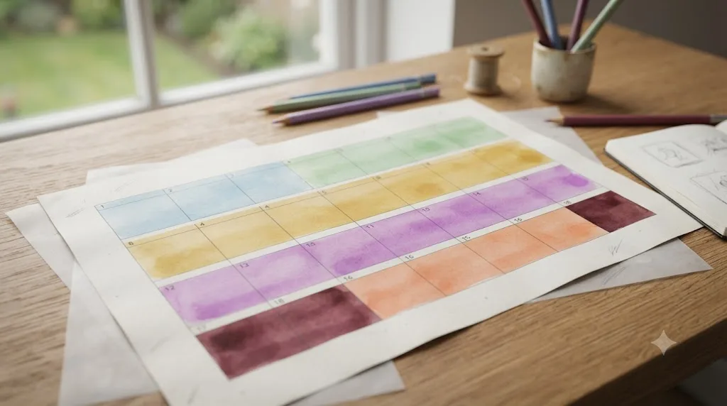 Illustration of an 18-week calendar grid with each block labeled by DaVinci Resolve learning stage from setup through the final portfolio weeks