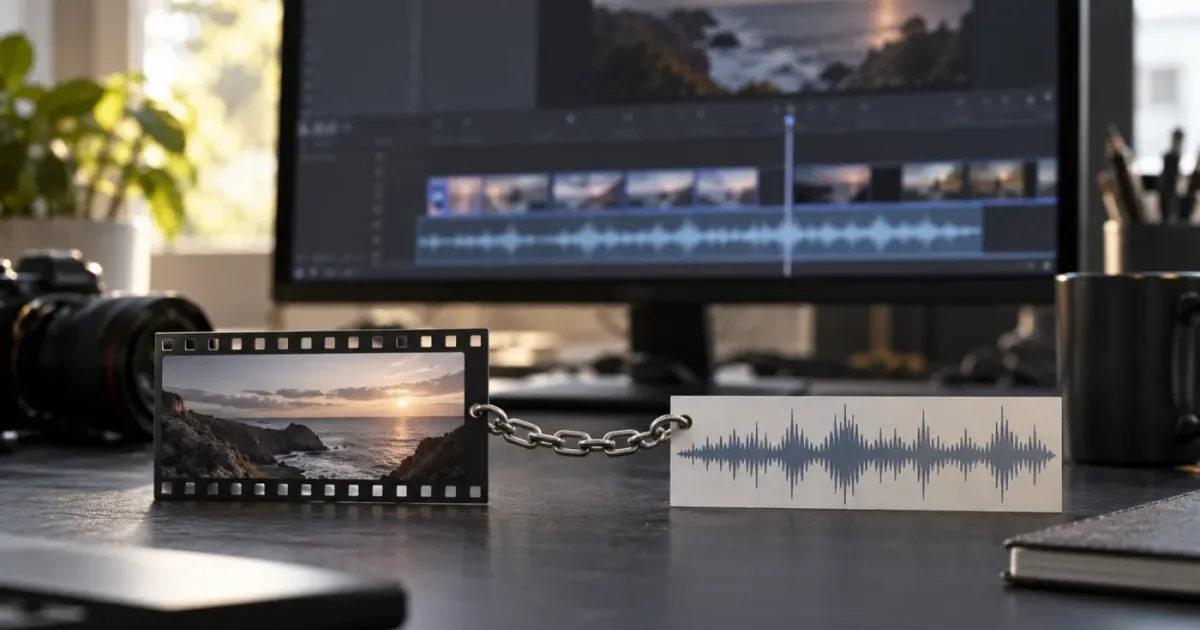 Illustration of linked video and audio clips in a DaVinci Resolve timeline