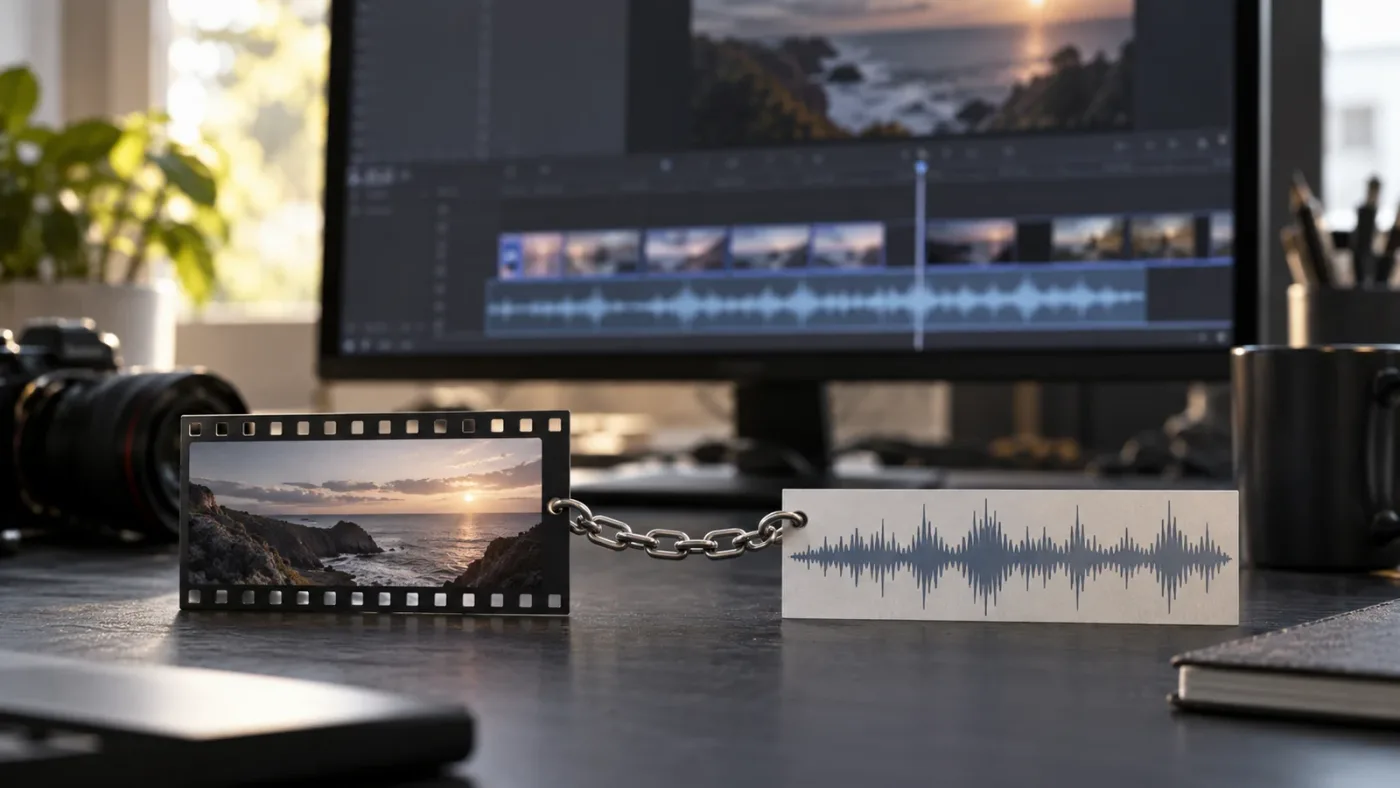Illustration of Linked Selection connecting video and audio clips in DaVinci Resolve