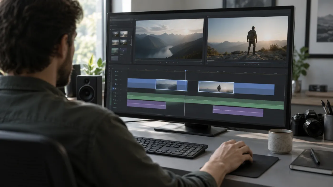 Illustration of relinking matching video and audio clips in DaVinci Resolve