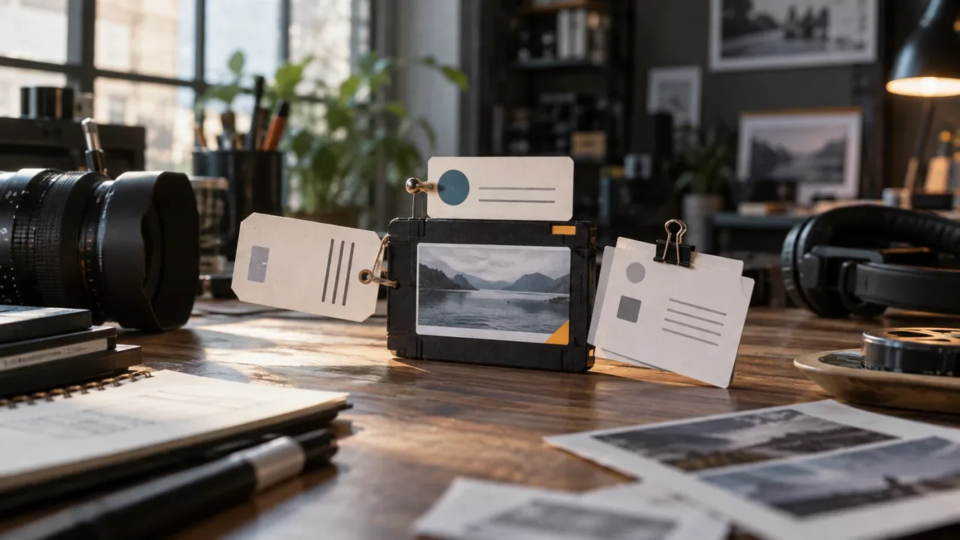 Illustration of a DaVinci Resolve clip with filename, display name, and metadata labels