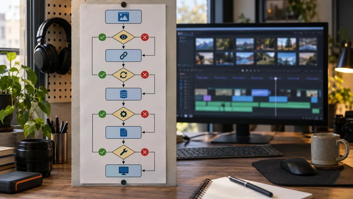 Illustration of a DaVinci Resolve Media Pool thumbnail troubleshooting flowchart