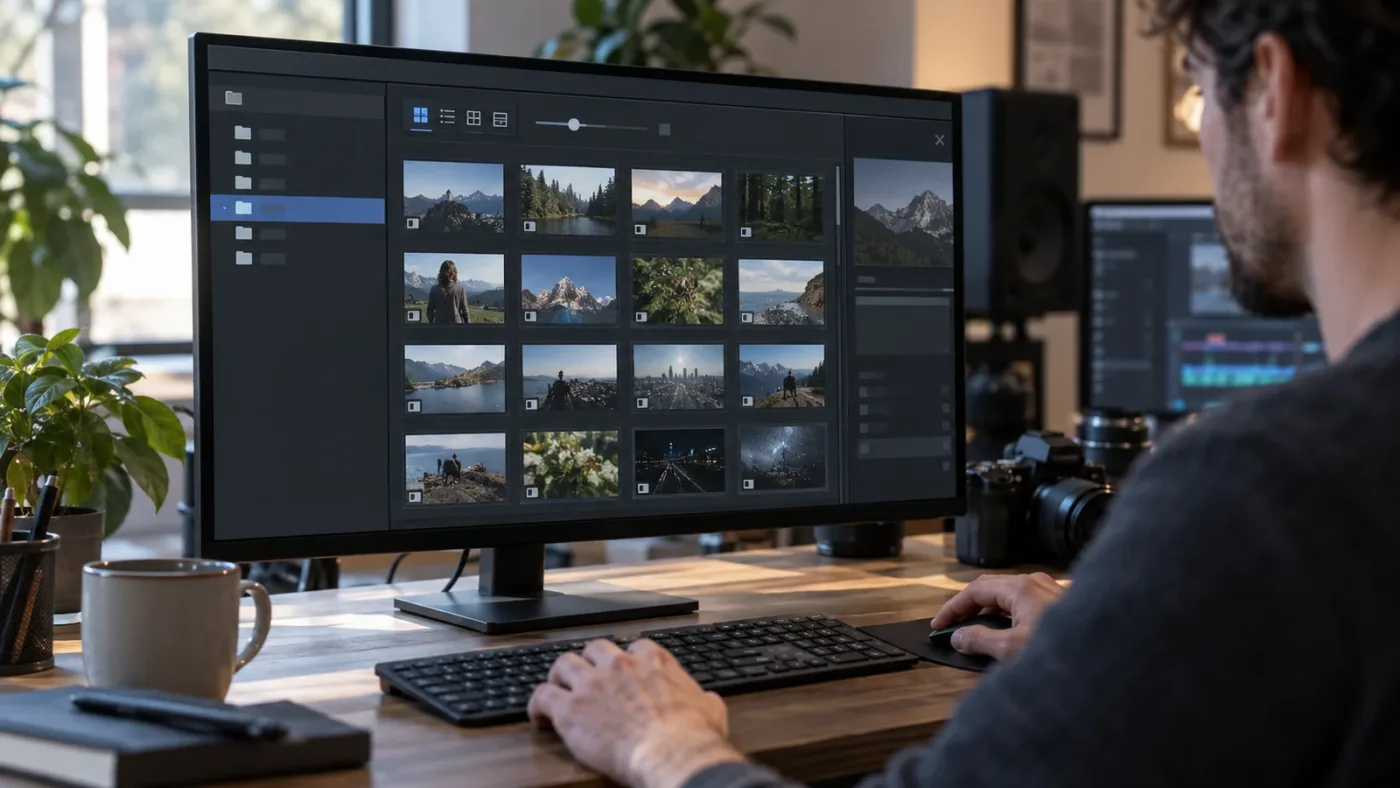 Illustration of DaVinci Resolve Thumbnail View and Media Pool icon size controls