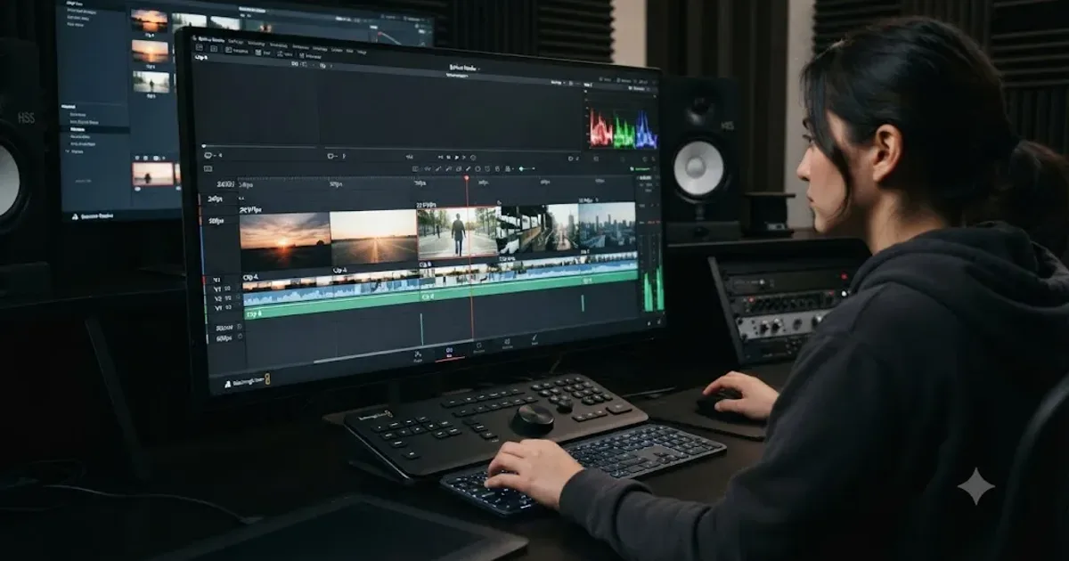 Illustration of a DaVinci Resolve timeline with clips of different frame rates causing a jittery playhead