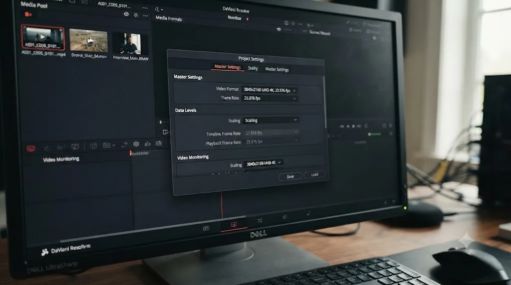 Illustration of a greyed out Timeline Frame Rate dropdown in DaVinci Resolve Project Settings after media import