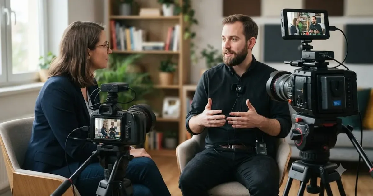 Illustration of three camera angles syncing into one multicam timeline in DaVinci Resolve for an interview edit