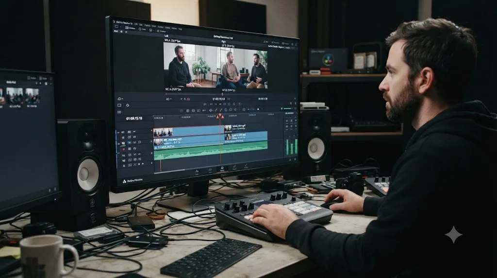 Illustration of a DaVinci Resolve multicam timeline showing mismatched frame rates between two camera angles