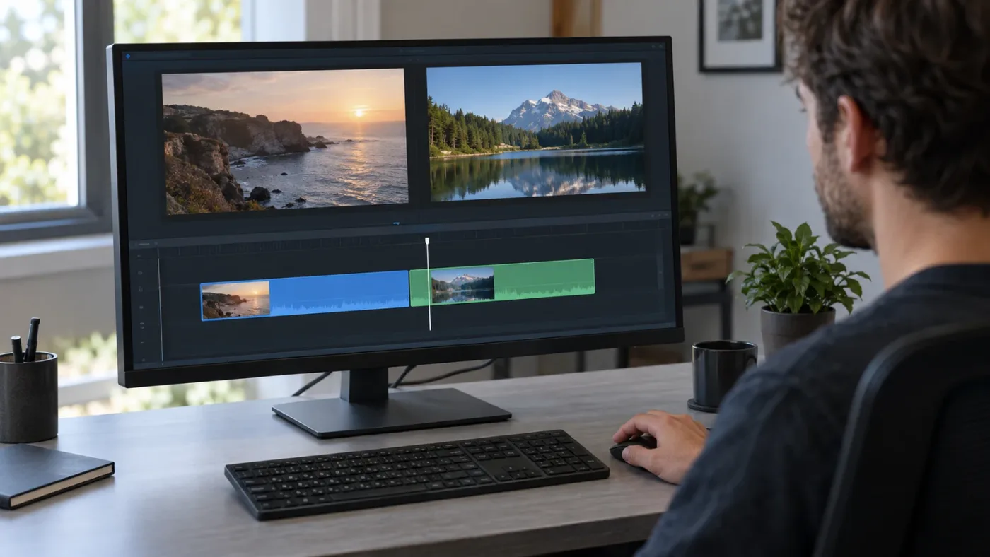 Illustration of one source clip and one target clip prepared for a DaVinci Resolve Paste Attributes test