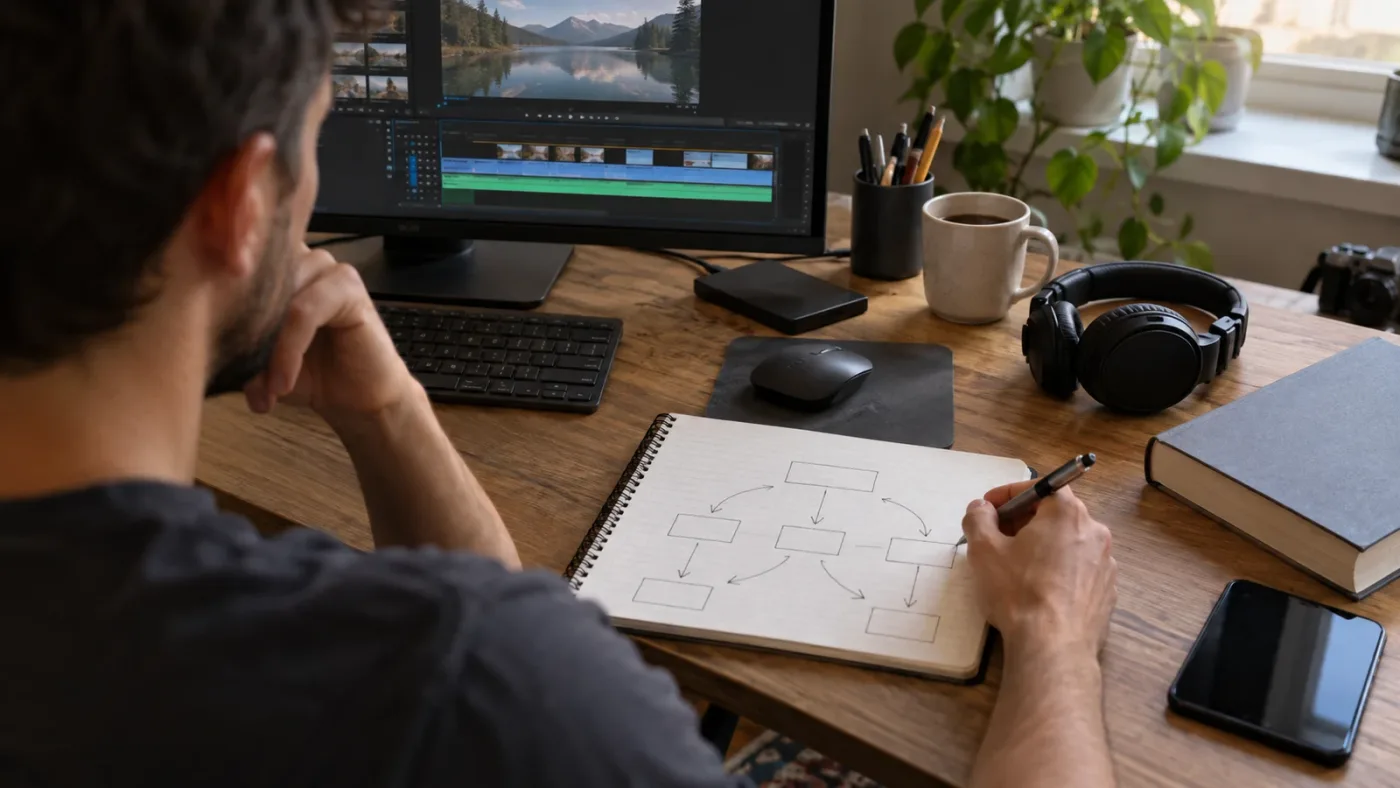 Illustration of a decision tree for DaVinci Resolve practice after a course