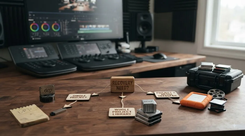 Illustration of which DaVinci Resolve backup format to use for different recovery needs