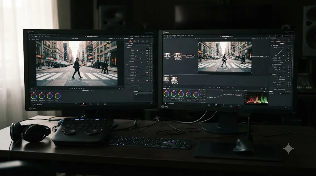 Illustration comparing a DaVinci Resolve Color page Power Window tracker to a Fusion page Planar Tracker